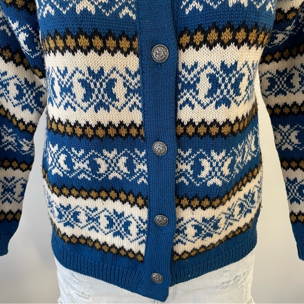 Vintage Dirdalstrikk 100% Wool Knit Cardigan Nordic Fair Isle Pewter Clasps - Picture 4 of 8